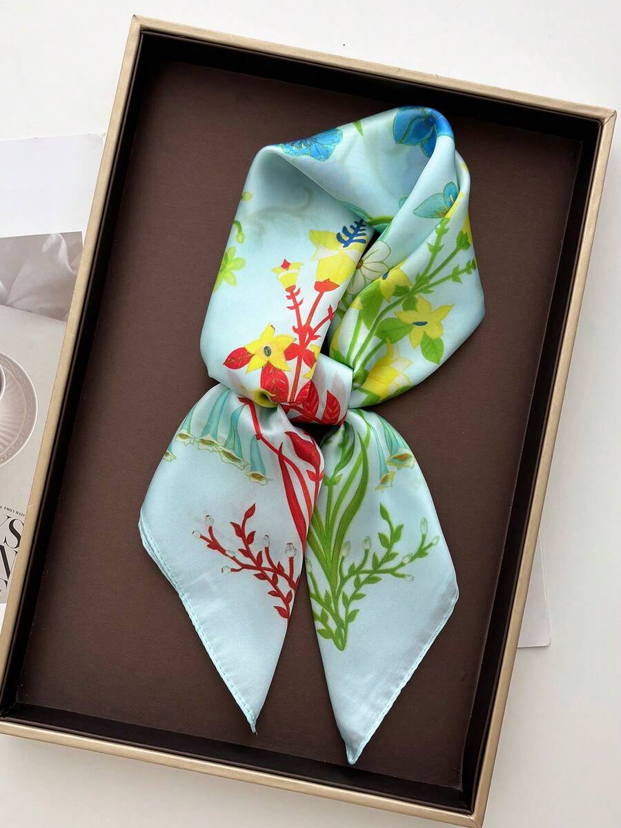 1pc Women Satin Bandana Scarf Square Solid Color Head Wrap - Mint Green - View 1
