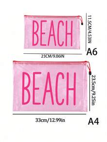 多色防水時尚網格布海灘包，印有彩色「Beach」字樣的化妝包，海灘主題。大容量透明化妝包，附尼龍拉鍊的盥洗包 - 輕巧，可存放防曬霜、零食、比基尼和海灘必需品。春夏季收納 - 彩色 - 查看 8