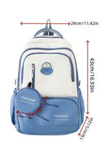 Colorblock Casual Backpack With Detachable Coin Purse, Multi-Compartment Lightweight Commuter Daypack With Large Capacity - Multicolor - View 2