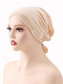 1pc Women's Fashionable Solid Color Elastic Headband Scarf, Versatile Headwrap For Daily Wear - 172 - Non-slip Beige - View 5