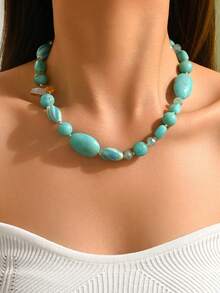1pc Women's Vacation Style Crystal Beaded Necklace, Suitable For Summer Vacation Wear - Multicolor - View 6