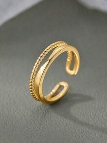 1pc Minimalist Hollow Double-Layer Line Adjustable Ring - Yellow Gold - View 7