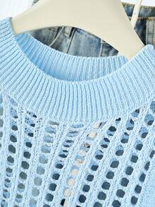 Women's Summer Crew Neck Pullover - Casual Fashion Vest, Semi-Sheer, Gentle Commuter Style, Medium Elasticity, H-Shaped Silhouette, Suitable For Spring And Summer, Semi-Sheer Design, Comfortable And Breathable Fabric, Essential Layering Piece For Spring And Summer - Baby Blue - View 6