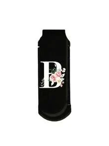 1pc Premium Black Foldable Multi-Function Mini Makeup Brush Set, With Cushion, A-Z Floral Letter Print, With Massage Comb And Mirror, Detachable - Multicolor - View 30