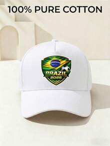 Brazil 2026 Soccer Print, Fashionable Sports Design, Unisex Adjustable Baseball Cap Hat For Men Women Machine Washable Outdoor Sun Hat For Beach - trắng - Xem 3