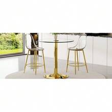 Flexible Bar Set: 89 Cm Glass Table + Bar Stools With A Floating Design – Specially Designed For European Open-Plan Kitchens. Metal Frame With Comfortable Footrest. - Gold - View 8