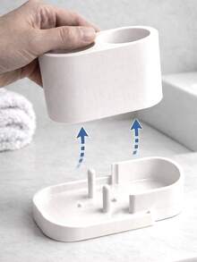 1 pieza Soporte para cepillo de dientes eléctrico de 3 ranuras, opcional negro/blanco, almacenamiento de partición para cepillo de dientes y pasta de dientes, estante para cepillo de dientes, material de plástico ABS, espacio de almacenamiento extra para pasta de dientes, desmontable y fácil de limpiar, organizador de baño de lujo, esencial para el lavabo del hogar - Múltiples estilos i - Ver 7