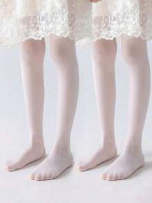 1入組女孩透氣白色緊身連褲襪，具有網眼細節和底部開口，適合日常穿著。 - 米色 - 查看 13