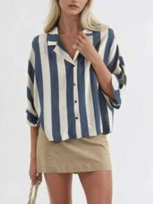 Relaxed Fit Striped Button-Down Shirt Carnation Pink - Blue - View 5