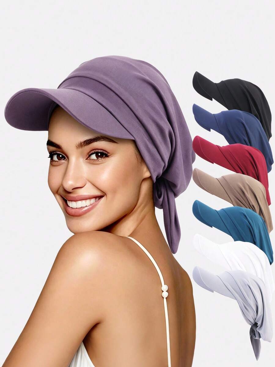 1pc Spring/Summer Brimmed Headband Sun Hat With Detachable Scarf, Outdoor Sun Protection Hair Cover, Suitable For Daily Use