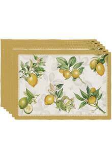 2/4/6 Pcs Lemon Print Polyester Placemats Summer And Mediterranean Style Rectangular Heat Resistant Fabric Table Mats For Kitchen Dining Room - Green - View 8