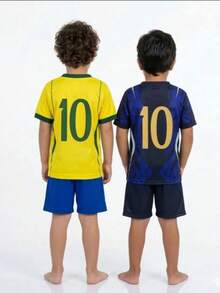 Brazilian National Team Kids' Kit: Shirt + Blouse, Embroidered, Premium Quality 2026 - Xanh và Vàng 06 - Xem 2