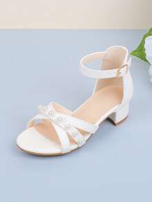 Girls' Fashion White Cross Strap Pearl Summer Open Toe Breathable High Heel Chunky Heel Sandals Dress Shoes Princess Shoes For Holiday Wedding Party Evening Vacation Sweet Cute Versatile Flower Girl Shoes For Big Medium Small Girls Children Shoes Performance Shoes Dance Mary Jane Cool Baby Kids Sandals Summer - White - View 10