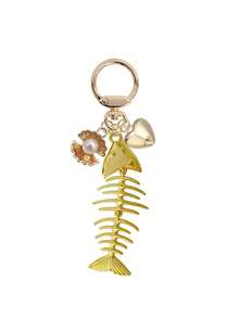 Wave-Patterned Fishbone, Pearl Shell, Heart Bags Charms-Bohemian Vacation/Beach Resort/Ocean Themed Accessory, Car Pendants, Hanging On Straw Bags, Backpack, Wallet, Headphone Bag, Canvas Bags, Keys, Lovely Gift For Beach Trip Or Summer - A - View 13