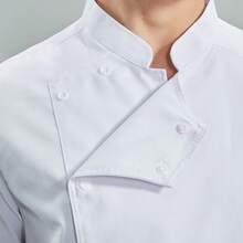 White Short Sleeve Chef Uniform - Polyester, Machine Washable Fabric, Solid Color Stand Collar Design, Suitable For Kitchen, Bakery, Restaurant, School Cafeteria Chef Accessories - White - View 10