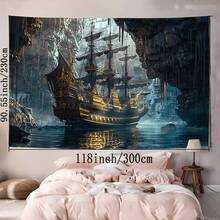 2D Flat, 1pc A Skeleton Ghost Ship Docked In A Dark, Background Decoration Dormitory Walls And Bedroom, Background Fabric Wss - Multicolor - View 4