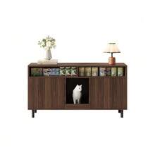 Pet Furniture With Litter Tray And Sand-Proof Mat, Pet Furniture With Shelf, Sideboard/TV Stand For Pets, Without Litter Tray, 120 X 50 X 66 Cm, Walnut Color - one-size - View 1