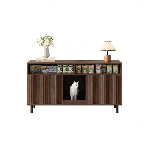Pet Furniture With Litter Tray And Sand-Proof Mat, Pet Furniture With Shelf, Sideboard/TV Stand For Pets, Without Litter Tray, 120 X 50 X 66 Cm, Walnut Color - one-size - View 1