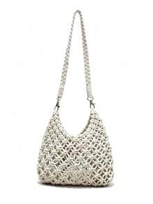 BAILEE Stylish, Casual, Hand-Knitted, Open-Work Women's Single-Strap Bag. Features A Unique Woven Shoulder Strap Design. Perfect For Outfits And As A Gift. - Multicolor - View 12
