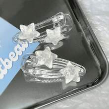 2件組果凍珠與亮片星星裝飾甜美簡約髮夾，粉色與透明街頭風Y2K抓夾髮夾髮飾，學校用品，粉色髮夾 - 彩色 - 查看 8