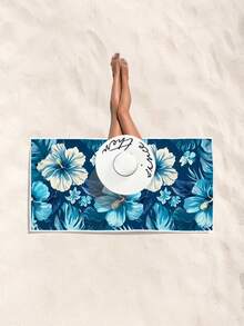 1 PC Floral Print Microfiber Beach Towel Tropical Style Rectangle Super Absorbent Quick Dry Lightweight Towel For Beach Swimming Pool Summer - Blue - View 5