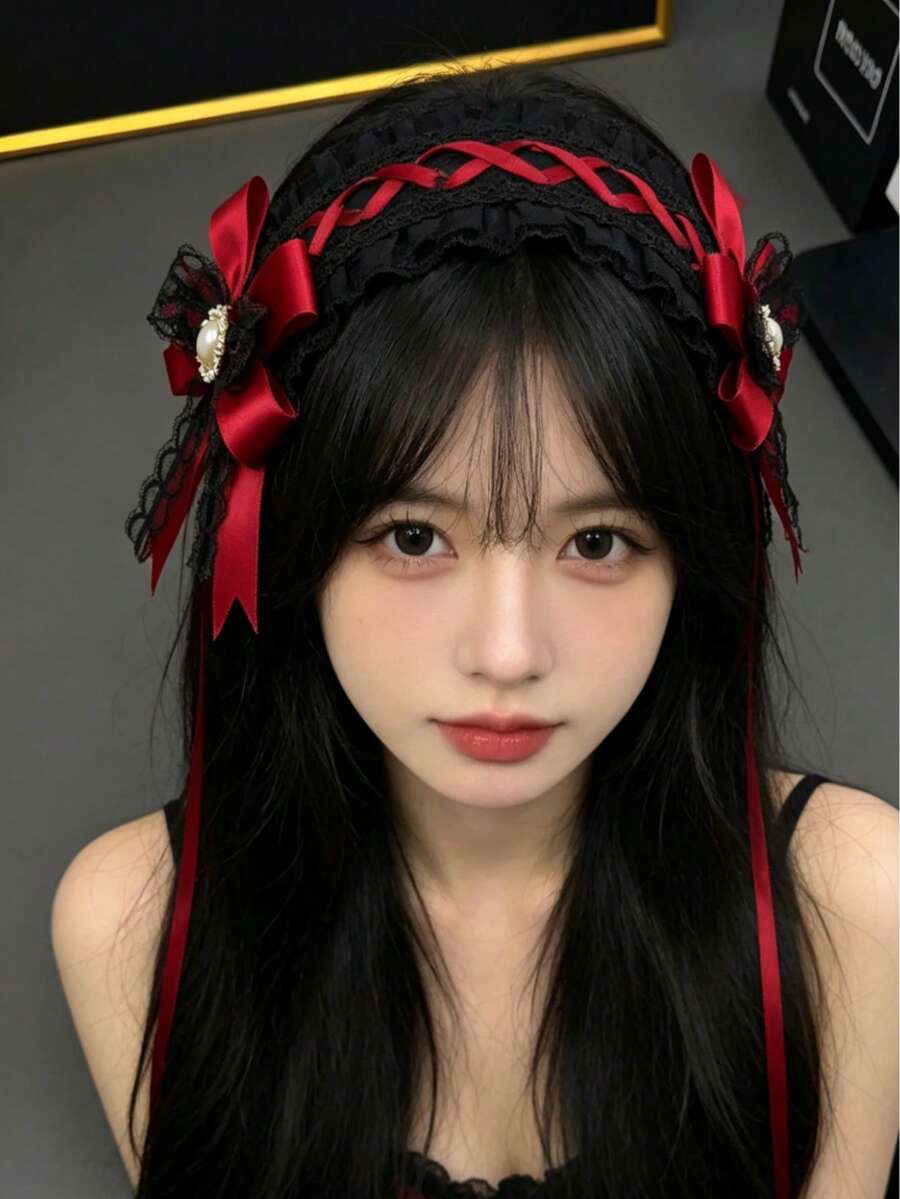1pc Gothic Angel Wings Heavy Lace Lolita Hairband, Japanese Soft Girl Versatile Hair Accessory, Atmospheric Headdress For Cosplay - 淺藍色 - 查看 1