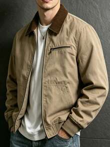 Norleigh Men's Casual Solid Color Jacket With Pockets, Men's Spring/Autumn Outerwear - Khaki - View 7