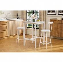 Bar Table And Stool Set, Dining Table With Two Chairs With Footrests, Metal Frame, Industrial Style Bar Table Set, Suitable For Dining Rooms, Living Rooms, Etc., 60cm*60cm*92cm - 白色 - 查看 5