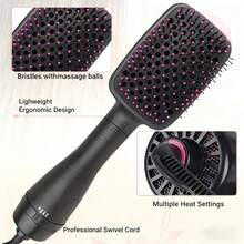 3-In-1 Hair Dryer Brush & Hot Air Styling Brush, Hair Straightener Brush For Drying, Straightening & Smoothing, 3 Heat/Speed Settings, Paddle Design For All Hair Types. - US A Type Plug(110-127V) - View 4