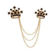 AN KINGPiiN Pin de solapa para hombre, detalles de piedra con corona dorada, broche de cadena de vidrio, accesorio para hombre - como en la imagen - Ver 1