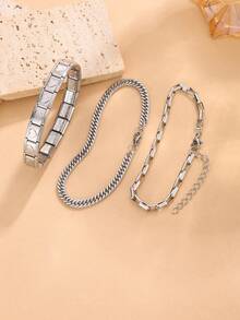 3pcs/Set Bracelets, Elevate Your Daily Outfit Style, Includes 3 Different Style Bracelets, Perfect For Layering Or Wearing Individually - Silver - View 5