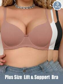 MIMILEMON 3pcs Plus Size Women's Full Coverage Underwire Bras, Comfortable Lingerie Set - Multicolor - View 3
