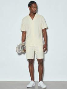 Men's Shirt, Streetwear Casual, Linen, Drawstring, Beach Party Vacation, Spring Summer - Apricot - View 1