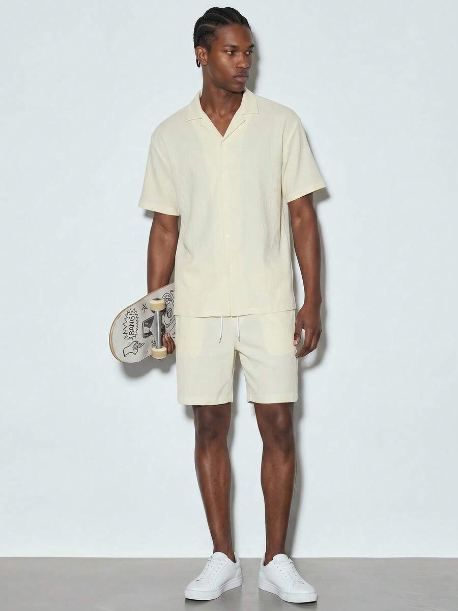 Men's Shirt, Streetwear Casual, Linen, Drawstring, Beach Party Vacation, Spring Summer - Apricot - View 1