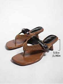 5cm New Colorblock Minimalist Wedge Thong Sandals, Women Summer Open Toe High Heels 2025 - Brown - View 8