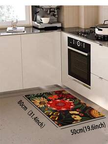 1/2pcs Bohemian Style Floral Kitchen Mat Set, Modern Country Style Floral Kitchen Rug And Mat, Non-Slip Washable, Suitable For Spring/Summer Bohemian Style Kitchen Long Rug, Rubber Bottom Support - Multicolor - View 11