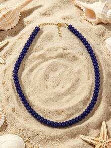 1pc European And American Bohemian Simulated Stone Abacus Beaded Short Necklace, Stainless Steel Accessories, Suitable For Holiday And Beach - Handmade Beaded Faux Stone Stainless Steel Necklace - View 26