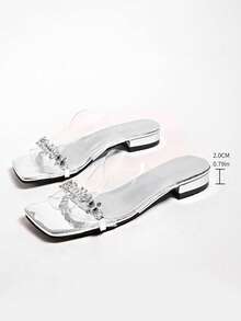 Mules rétro françaises à bout ouvert, sandales d'été à enfiler, talons hauts à talon épais - Argent - Voir 7