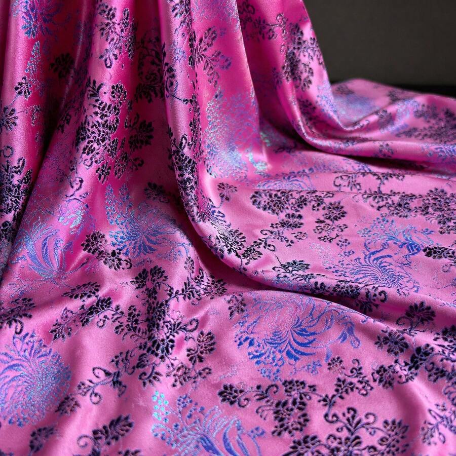1 tấm vải jacquard màu hồng với họa tiết hoa tinh tế, chất liệu dệt trang trí thanh lịch, thích hợp cho khăn trải bàn, rèm cửa, váy, quần áo và các sản phẩm thủ công DIY. - Vải Jacquard - Xem 1