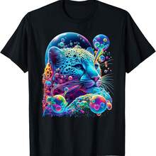 Colorful Rainbow Cheetah Graphic T-Shirt - Black - View 1