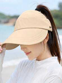 1pc Summer Wide-Brimmed Sun Hat For Women, UV Protection, Face-Shielding, Outdoor Cycling Non-Flip Foldable, With A Mesh Top For Ponytail Ventilation. - Multicolor - View 2