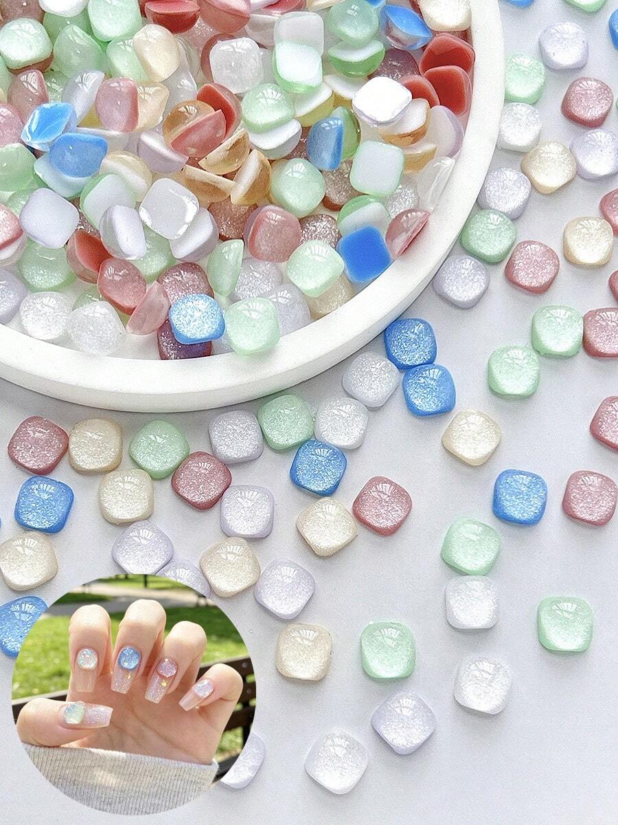 30Pcs Random Mixed Multicolor Square Flatback Nail Rhinestones Transparent Resin Square Nail Gems Sparkly Square Gem Nail Decorations For DIY Manicure Crafts, Makeup & Tumbler Decorations - Multicolor - View 1