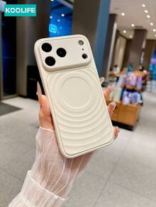 Koolife 1pc Off-White Wave Texture Magnetic Phone Case, PC+TPU Shockproof Cover, MagSafe Compatible, Large Camera Window Protection, Skin-Friendly Protective Case Compatible With Apple 17/17pro/17promax/16/15 - White - View 2