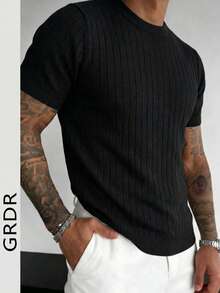 GRDR Men's Summer Round Neck Short Sleeve Knit Sweater, Suitable For Outdoor Activities, Essential For Fashionable Outfitting - Black - View 8