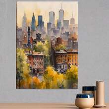 Cuadro artístico plano 2D, plano 2D, plano 2D, pieza de arte vintage en lienzo con marco, pintura de acuarela del Torre CN de Toronto y el skyline de Ontario, póster decorativo para la decoración del hogar, perfecto para regalar a familiares, parejas o seres queridos durante el Festival de Primavera - Enmarcado - Ver 3