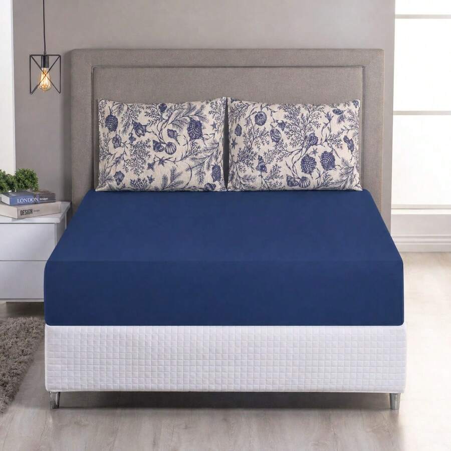 Single Bed Sheet Set, Printed, 100% Cotton Jersey Knit, With Elastic, 2 Pieces - 海洋 - 查看 1