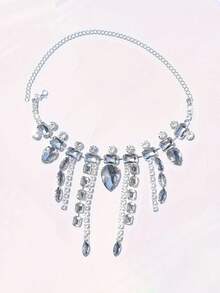 1pc Women's Geometric Crystal Choker Necklace, Suitable For Daily Wear Or Party Gift - Silver - View 3