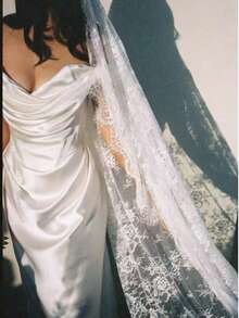 1pc Handmade Vintage Lace Veil, Perfect Bridal Accessory For Wedding Dress, Party & Photo Shoot - White - View 1