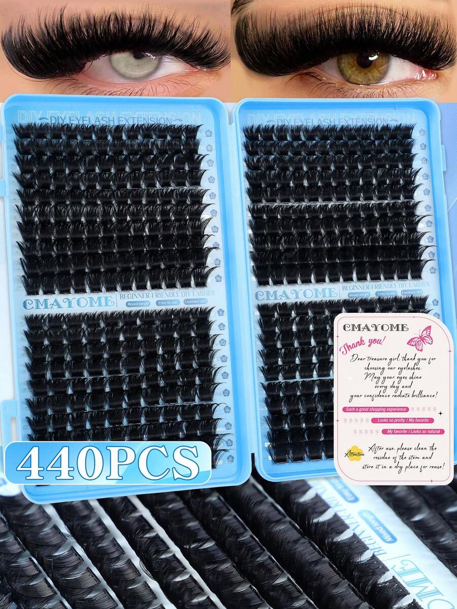 440/480pcs Individual Eyelashes Diy At Home, Soft And Natural Look Fake Lashes Extensions Beginner Friendly, Thick Fluffy, Long Lasting Segmented Lashes For Daily,Wedding,Night Party,Cosplay,Stage Eyes Makeup, Gift For Women.