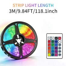شريط إضاءة LED مع جهاز تحكم عن بعد ب- 24 مفتاح، شريط إضاءة LED متغير الألوان RGB، إضاءة خلفية للتلفزيون تعمل بالطاقة USB، إضاءة الخزانة والسطح والمكتب، إضاءة الغرفة والنوم والحفلات والإضاءة المحيطة الداخلية - متعدد الألوان - مشاهدة 11